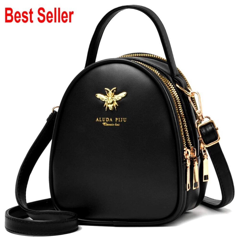 Small Crossbody Bag with Adjustable Strap, Faux Leather, 3 Zipper Pockets